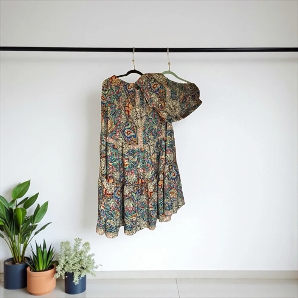 Paisley Print Two-Piece Set | Crop Top & Maxi Skirt | Boho Chic | Size Large